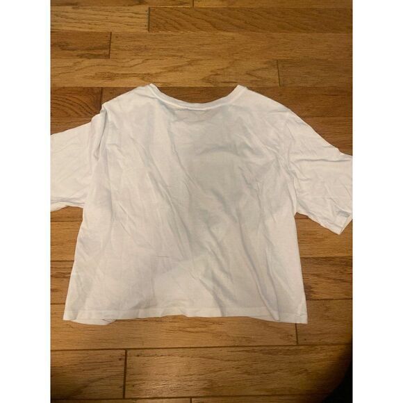 Zara women's white short sleeve cropped shirt with laced up tied front size lrg - Picture 4 of 8